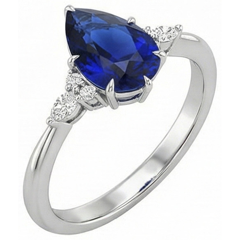 Damen Aus der Erde Abgebauter Natürlicher Diamant Jubiläumsring Birnenschliff Blauer Saphir Zentrum 5 Karat