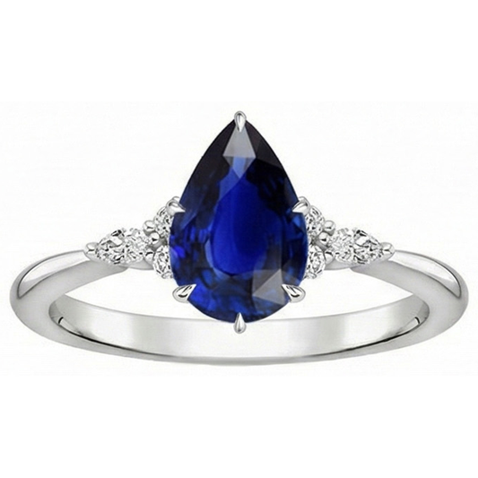 Damen Aus der Erde Abgebauter Natürlicher Diamant Jubiläumsring Birnenschliff Blauer Saphir Zentrum 5 Karat