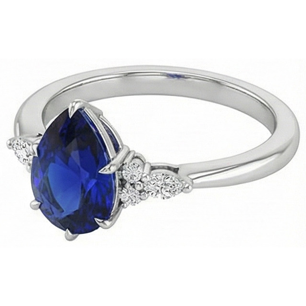 Damen Aus der Erde Abgebauter Natürlicher Diamant Jubiläumsring Birnenschliff Blauer Saphir Zentrum 5 Karat