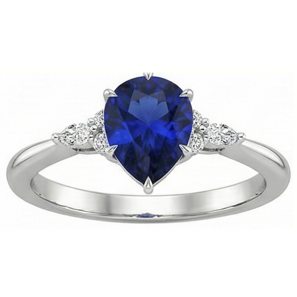 Damen Aus der Erde Abgebauter Natürlicher Diamant Jubiläumsring Birnenschliff Blauer Saphir Zentrum 5 Karat