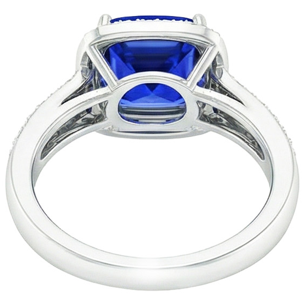 Damen Aus der Erde Abgebauter Natürlicher Diamant Ringkissen Halo Blue Saphir mit Akzenten 4,50 Karat