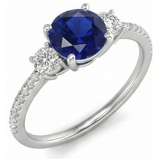 Damen Aus der Erde Abgebauter Natürlicher Diamant Saphir Ring 3,50 Karat Gold im Rundschliff mit Akzenten