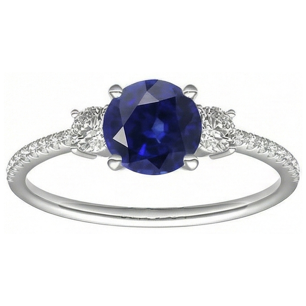 Damen Aus der Erde Abgebauter Natürlicher Diamant Saphir Ring 3,50 Karat Gold im Rundschliff mit Akzenten