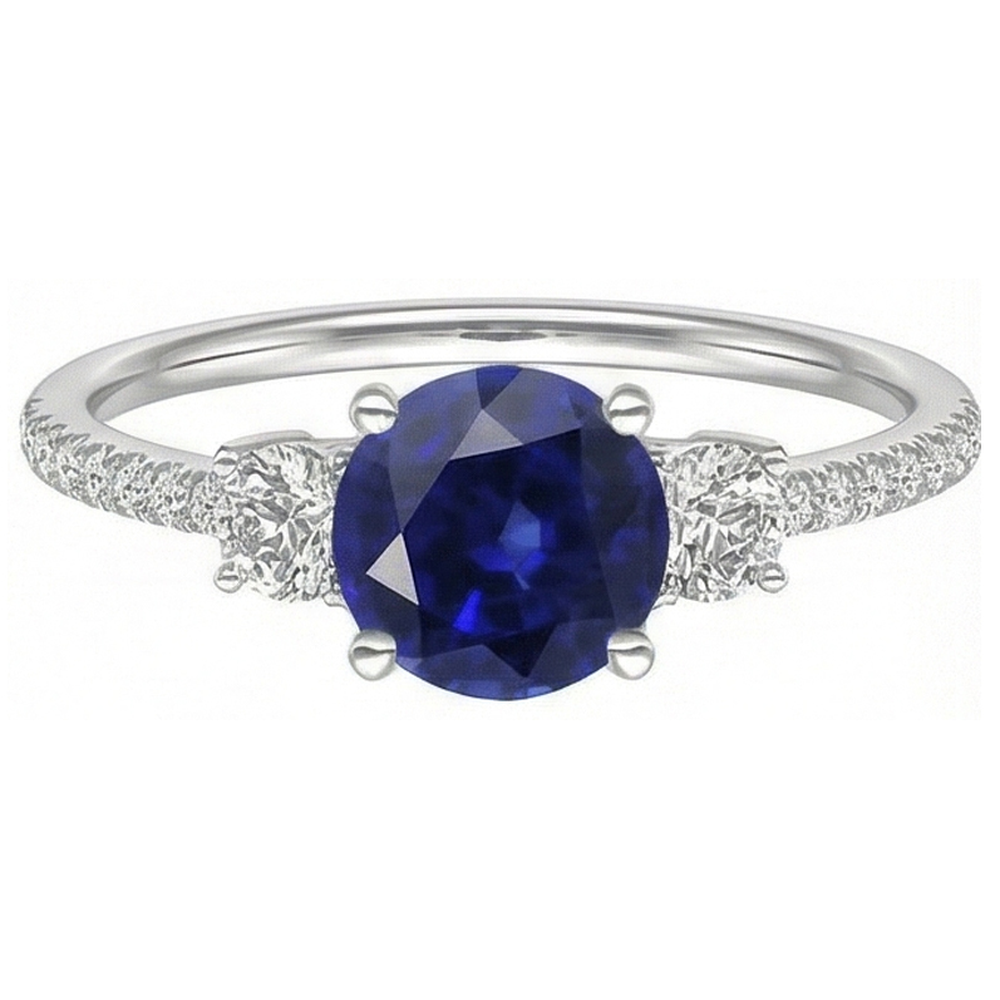 Damen Aus der Erde Abgebauter Natürlicher Diamant Saphir Ring 3,50 Karat Gold im Rundschliff mit Akzenten