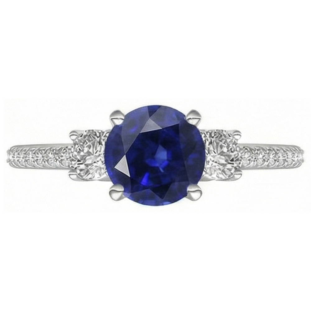 Damen Aus der Erde Abgebauter Natürlicher Diamant Saphir Ring 3,50 Karat Gold im Rundschliff mit Akzenten