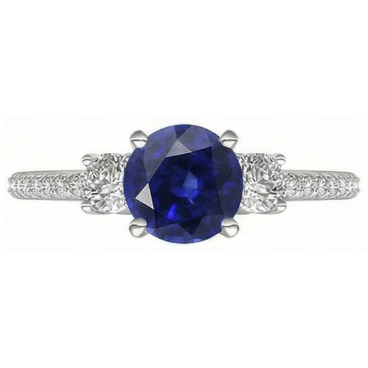 Damen Aus der Erde Abgebauter Natürlicher Diamant Saphir Ring 3,50 Karat Gold im Rundschliff mit Akzenten