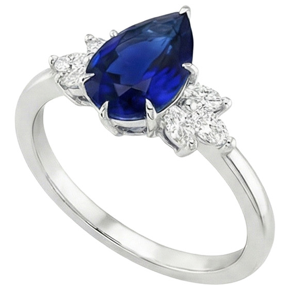 Damen Aus der Erde Abgebauter Natürlicher Diamant & Birne Sri Lanka Saphir-Verlobungsring 7,25 Karat