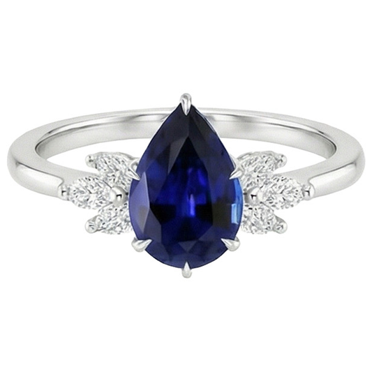 Damen Aus der Erde Abgebauter Natürlicher Diamant & Birne Sri Lanka Saphir-Verlobungsring 7,25 Karat