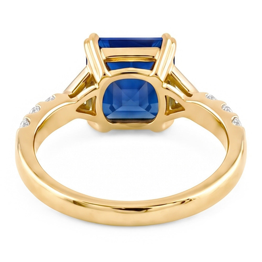 Damen Aus der Erde Abgebauter Natürlicher Diamantring Asscher Ceylon Saphir 2,50 Karat Zweifarbiges Gold