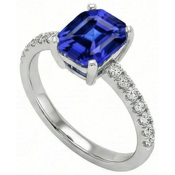 Damen Aus der Erde Abgebauter Natürlicher Diamantring Asscher Sri Lanka Saphir 9,25 Karat Gold