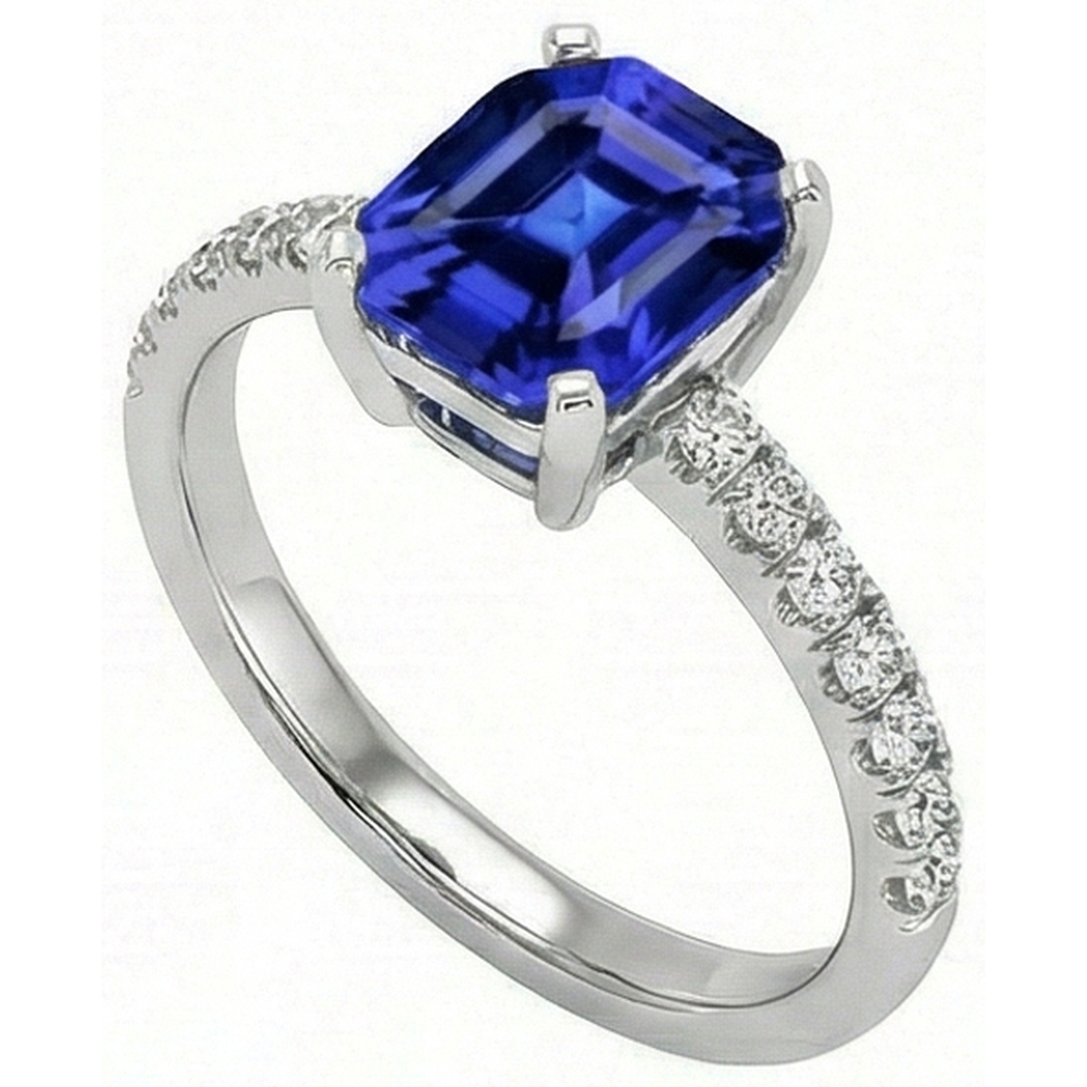 Damen Aus der Erde Abgebauter Natürlicher Diamantring Asscher Sri Lanka Saphir 9,25 Karat Gold