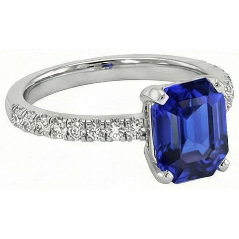 Damen Aus der Erde Abgebauter Natürlicher Diamantring Asscher Sri Lanka Saphir 9,25 Karat Gold