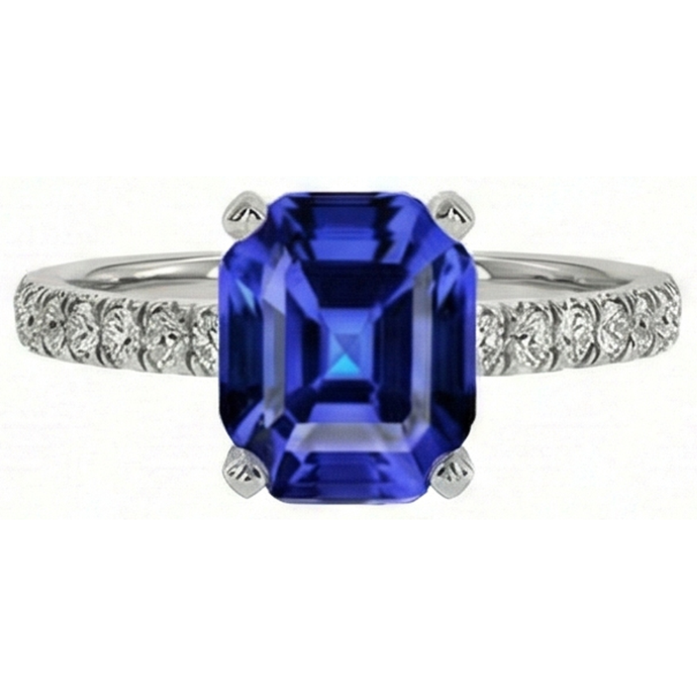 Damen Aus der Erde Abgebauter Natürlicher Diamantring Asscher Sri Lanka Saphir 9,25 Karat Gold