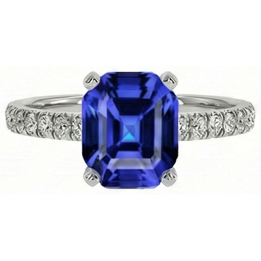 Damen Aus der Erde Abgebauter Natürlicher Diamantring Asscher Sri Lanka Saphir 9,25 Karat Gold