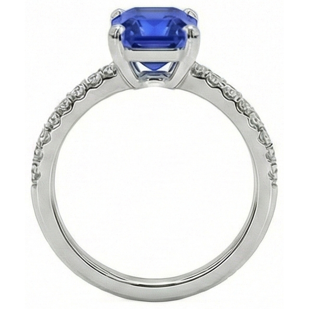 Damen Aus der Erde Abgebauter Natürlicher Diamantring Asscher Sri Lanka Saphir 9,25 Karat Gold