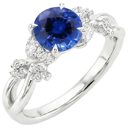 Damen Aus der Erde Abgebauter Natürlicher Diamantring Natürlicher blauer Saphir 3 Karat Marquise Steine