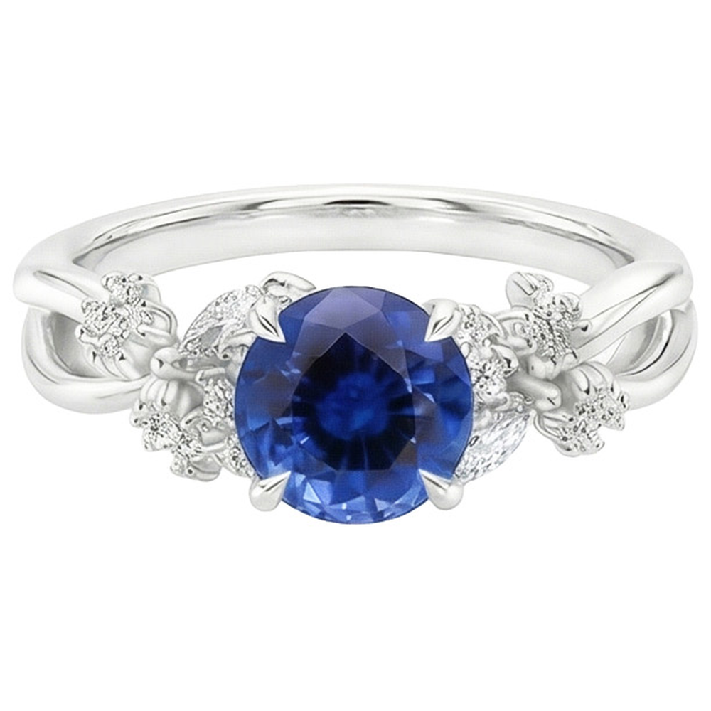 Damen Aus der Erde Abgebauter Natürlicher Diamantring Natürlicher blauer Saphir 3 Karat Marquise Steine