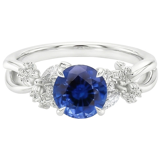 Damen Aus der Erde Abgebauter Natürlicher Diamantring Natürlicher blauer Saphir 3 Karat Marquise Steine