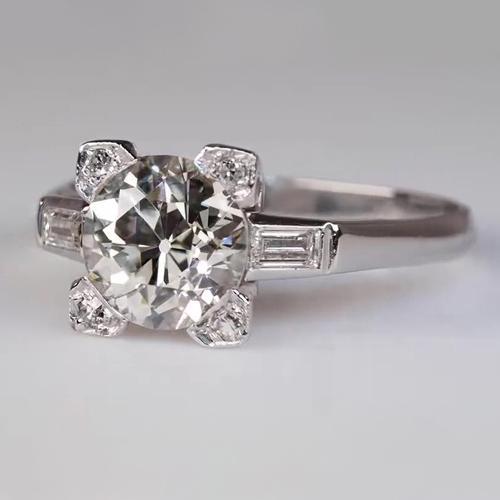 Damen Baguette Runder Natürliche Diamantring Alteuropäischer 2,50 Karat 14K Gold