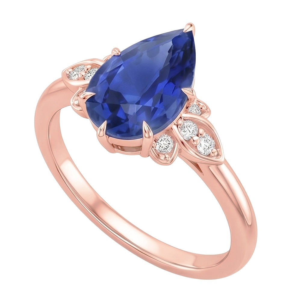 Damen Blauer Saphir Edelstein Ring 4,50 Karat Birnenschliff mit Akzenten