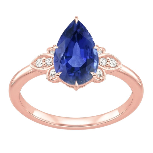 Damen Blauer Saphir Edelstein Ring 4,50 Karat Birnenschliff mit Akzenten