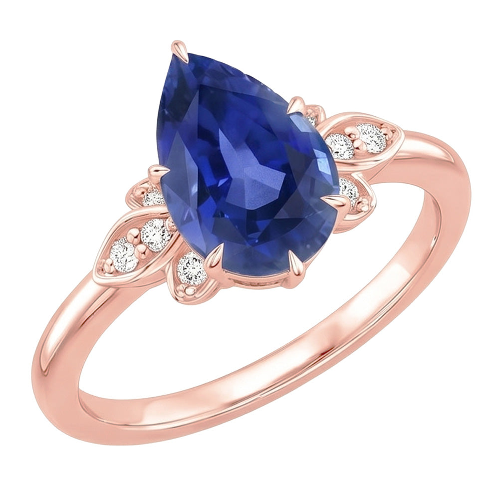 Damen Blauer Saphir Edelstein Ring 4,50 Karat Birnenschliff mit Akzenten