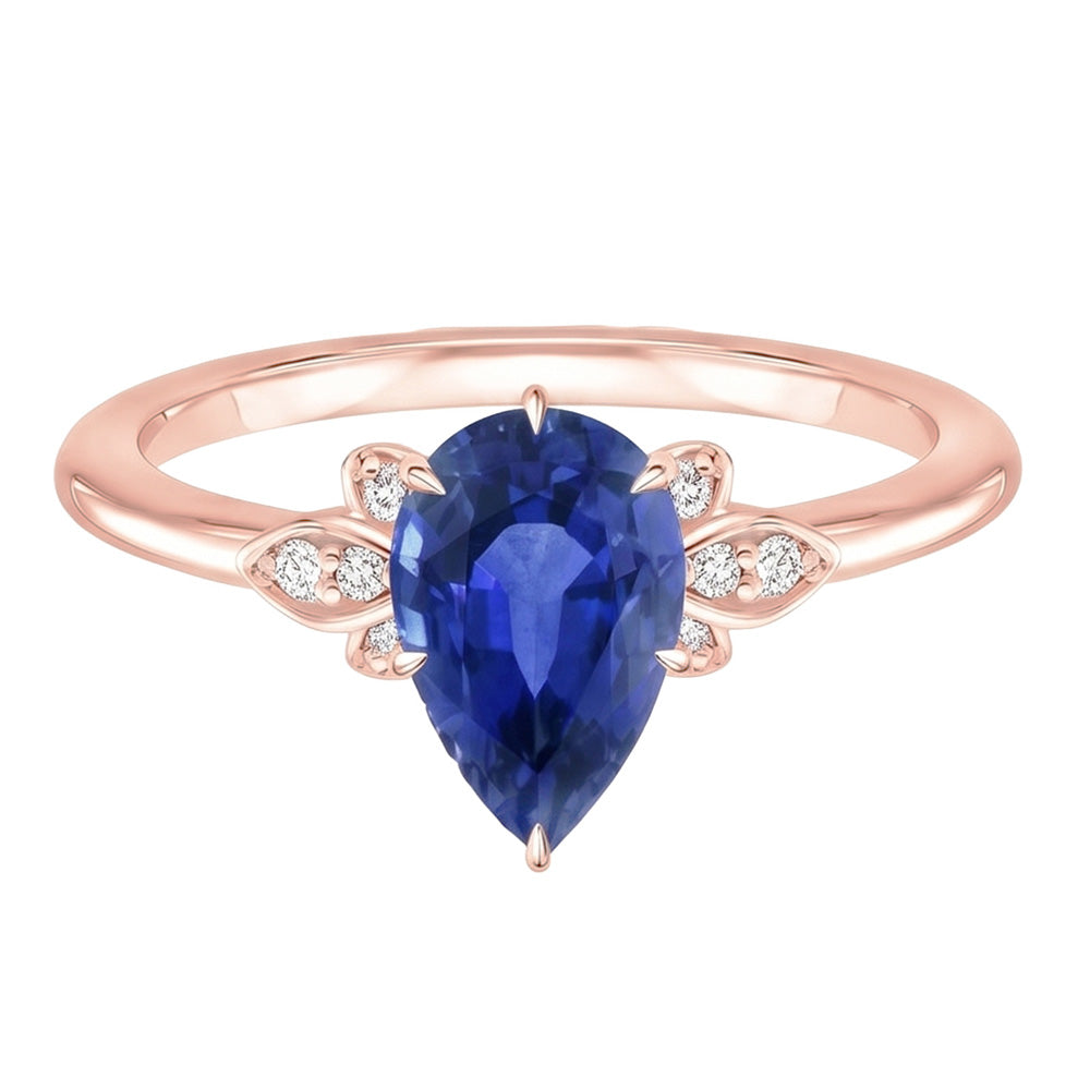Damen Blauer Saphir Edelstein Ring 4,50 Karat Birnenschliff mit Akzenten