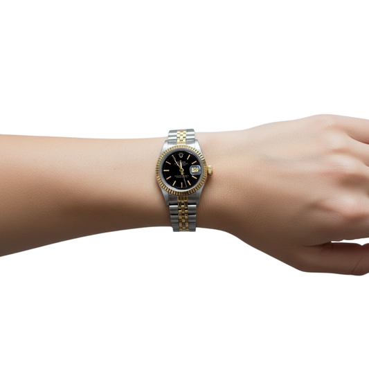 Damen-Datejust-Rolex-Uhr mit zweifarbigem Stick-Zifferblatt für Damen