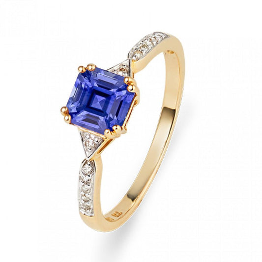 Damen Diamantring Asscher Ceylon Saphir 2,50 Karat Two Tone Gold - harrychadent.de