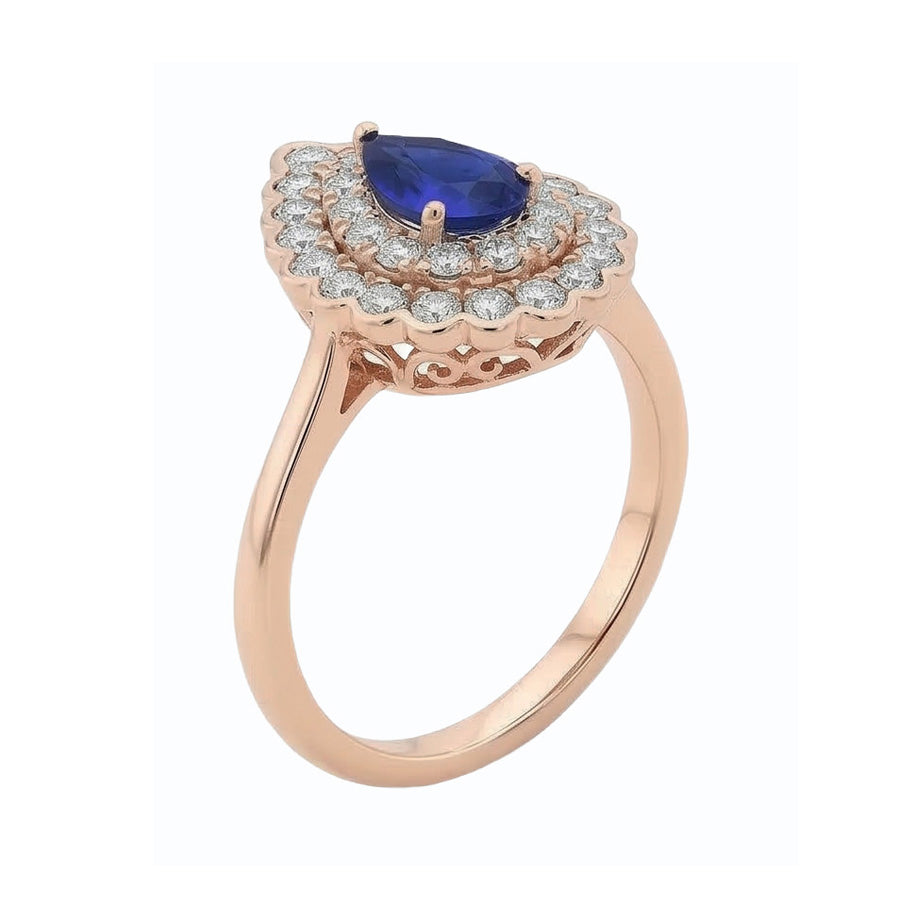 Damen Doppel Halo Ring Birne Blauer Saphir & Natürlicher Diamant ( nicht im Labor gezüchtet )en 3.50 Karat