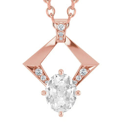 Damen Echt Diamant Anhänger Rose Gold Rund & Oval alter Bergmann Halskette 4 Ct