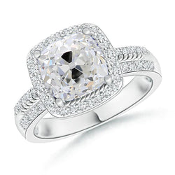 Damen Echt Aus der Erde Abgebauter Natürlicher Diamant Halo Ring im Kissenschliff alter Bergmann 3,50 Karat Weißgold