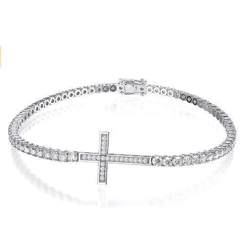 Damen Echt Diamant Tennis Kreuz Armband 7 Karat Weißgold Schmuck