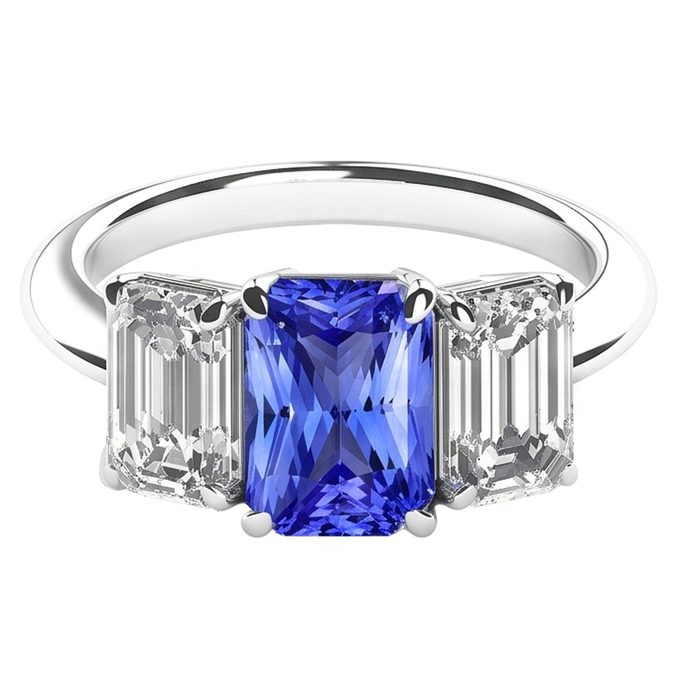 Damen Edelstein Radiant Saphir Ring Smaragd Natürlicher Diamant ( nicht im Labor gezüchtet )en VVS1 4 Karat