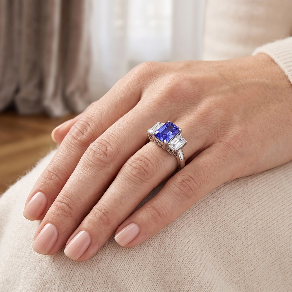 Damen Edelstein Radiant Saphir Ring Smaragd Natürlicher Diamant ( nicht im Labor gezüchtet )en VVS1 4 Karat
