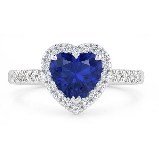 Damen Edelstein Schmuck Ceylon Saphir Halo Natürlicher Diamant ( nicht im Labor gezüchtet ) Ring 3,50 Karat