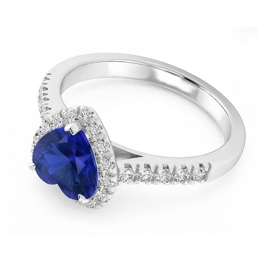 Damen Edelstein Schmuck Ceylon Saphir Halo Natürlicher Diamant ( nicht im Labor gezüchtet ) Ring 3,50 Karat