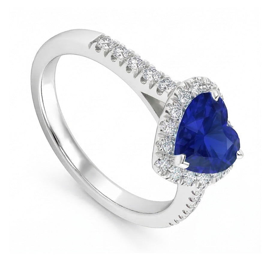Damen Edelstein Schmuck Ceylon Saphir Halo Natürlicher Diamant ( nicht im Labor gezüchtet ) Ring 3,50 Karat