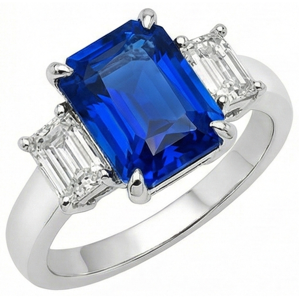 Damen Gold Natürlicher Diamant ( nicht im Labor gezüchtet )ring Smaragdschliff 5 Karat Natürlicher Saphir Schmuck