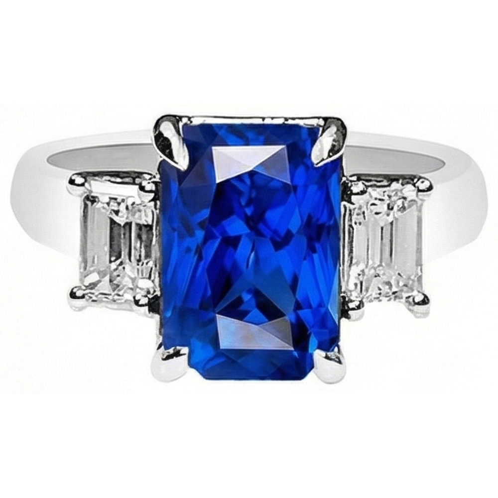 Damen Gold Natürlicher Diamant ( nicht im Labor gezüchtet )ring Smaragdschliff 5 Karat Natürlicher Saphir Schmuck