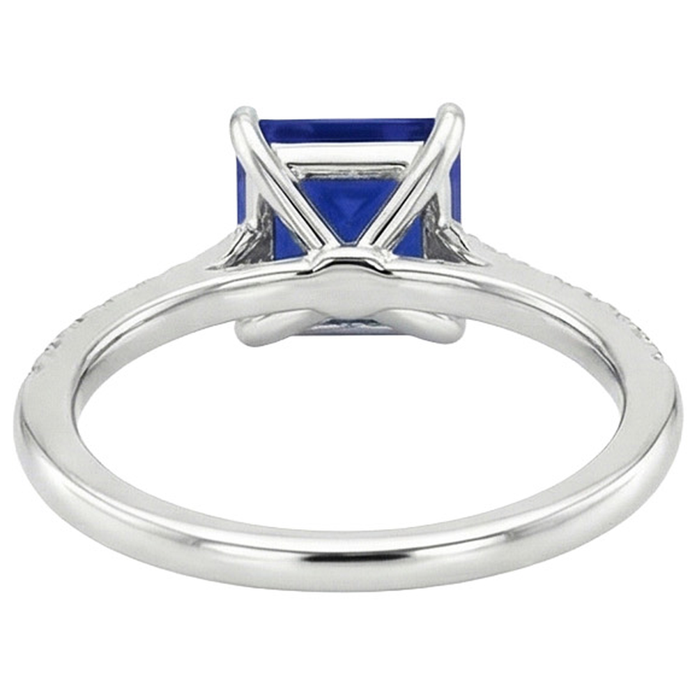 Damen Gold Princess Blue Saphir & Aus der Erde Abgebauter Natürlicher Diamant Verlobungsring 5.50 Karat
