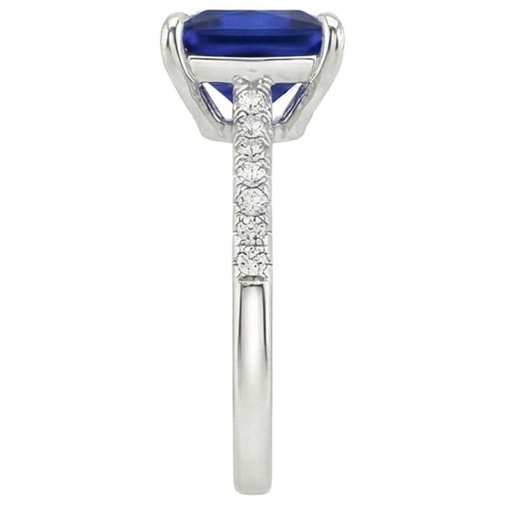 Damen Gold Princess Blue Saphir & Aus der Erde Abgebauter Natürlicher Diamant Verlobungsring 5.50 Karat