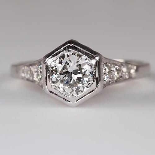 Damen Gold Runde Alter Minenschliff Natürlich Diamantring Krappen Set 2,25 Karat