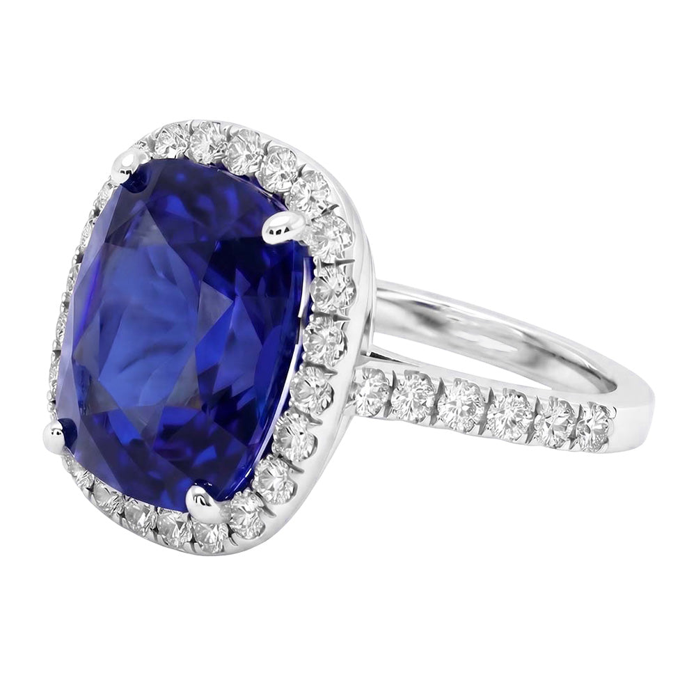 Damen Halo Aus der Erde Abgebauter Natürlicher Diamant Ringkissen Blauer Saphir Verlobung 9,75 Karat