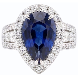 Damen Halo Blue Saphir Ehering Set & Natürlicher Diamant ( nicht im Labor gezüchtet )en 6 Karat