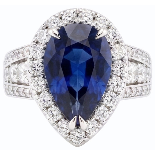 Damen Halo Blue Saphir Ehering Set & Natürlicher Diamant ( nicht im Labor gezüchtet )en 6 Karat