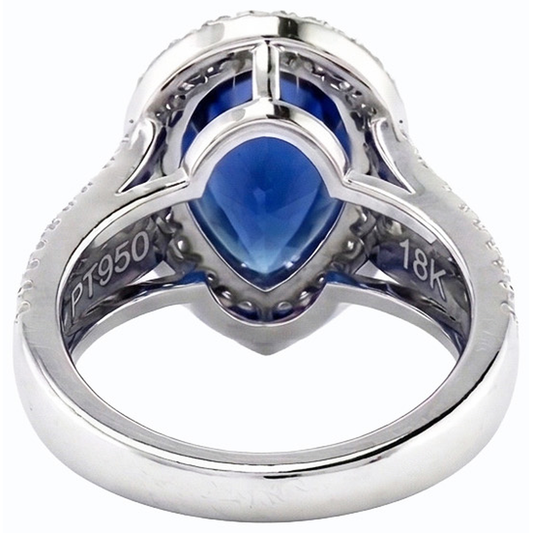 Damen Halo Blue Saphir Ehering Set & Natürlicher Diamant ( nicht im Labor gezüchtet )en 6 Karat