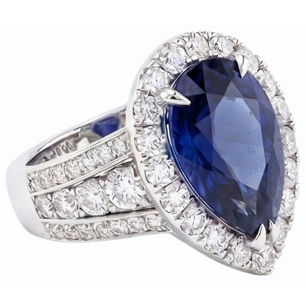Damen Halo Blue Saphir Ehering Set & Natürlicher Diamant ( nicht im Labor gezüchtet )en 6 Karat