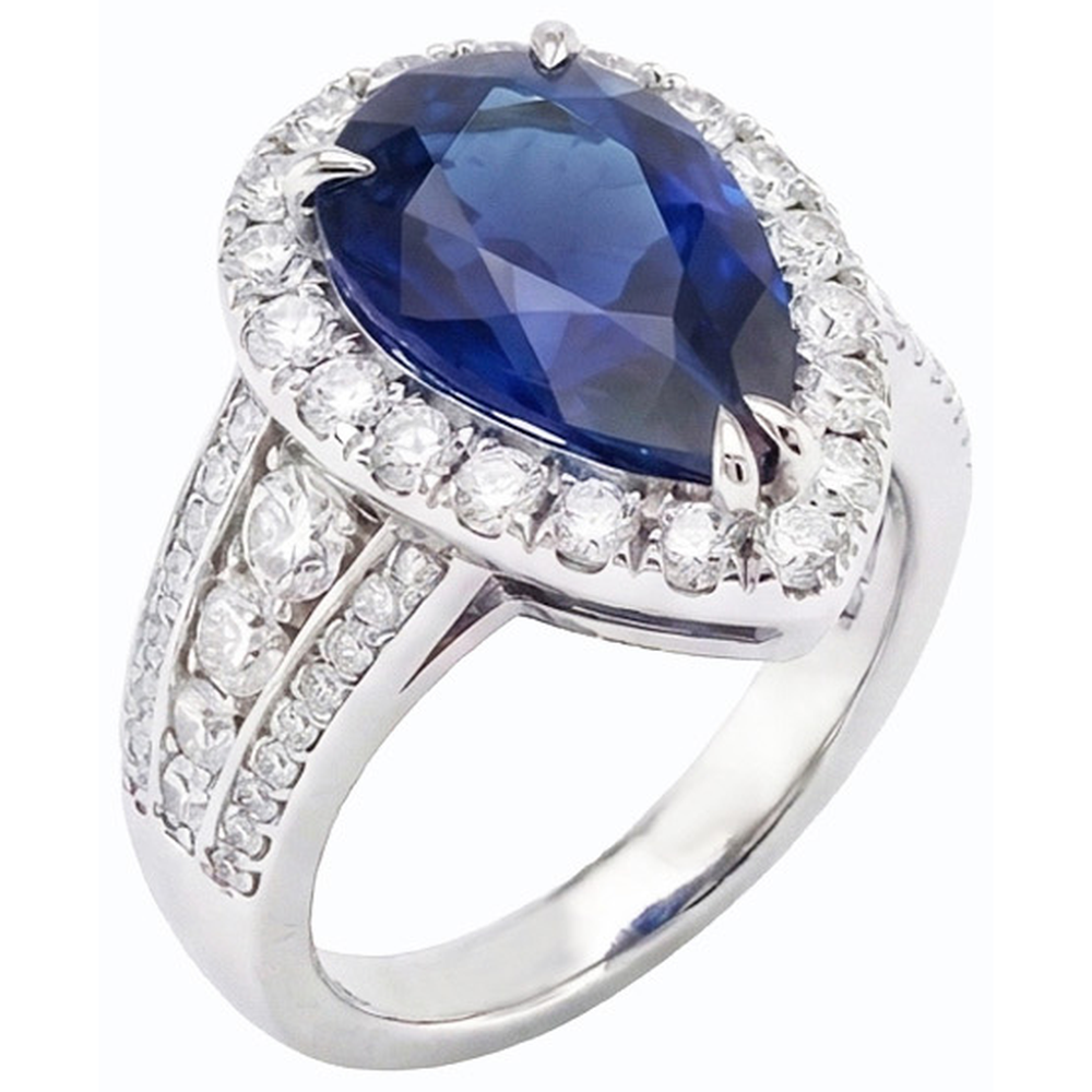 Damen Halo Blue Saphir Ehering Set & Natürlicher Diamant ( nicht im Labor gezüchtet )en 6 Karat