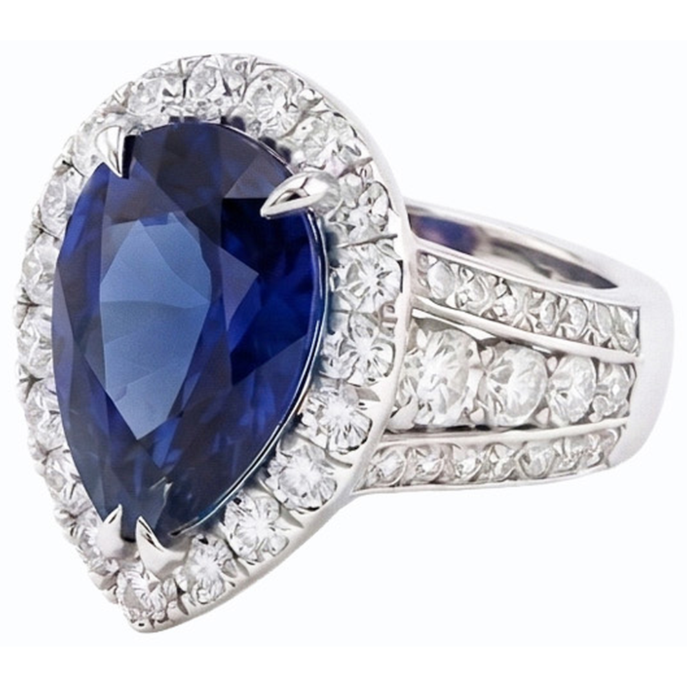Damen Halo Blue Saphir Ehering Set & Natürlicher Diamant ( nicht im Labor gezüchtet )en 6 Karat